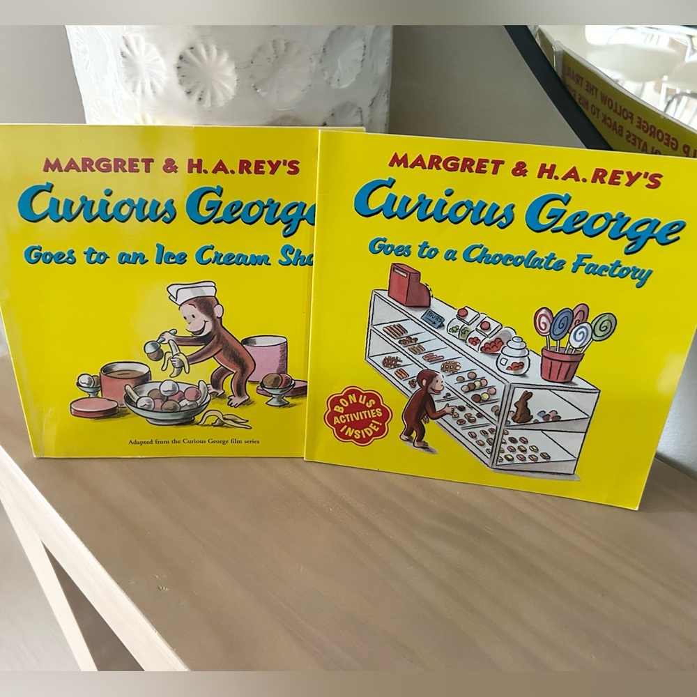 Set of 2 Curious George Paperback Children’s Books Rey Ice Cream & Chocolate
